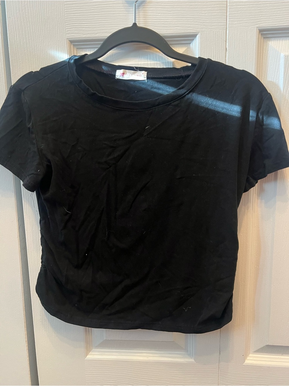 Black Women's Short Sleeve Top with Ruching on Sides
